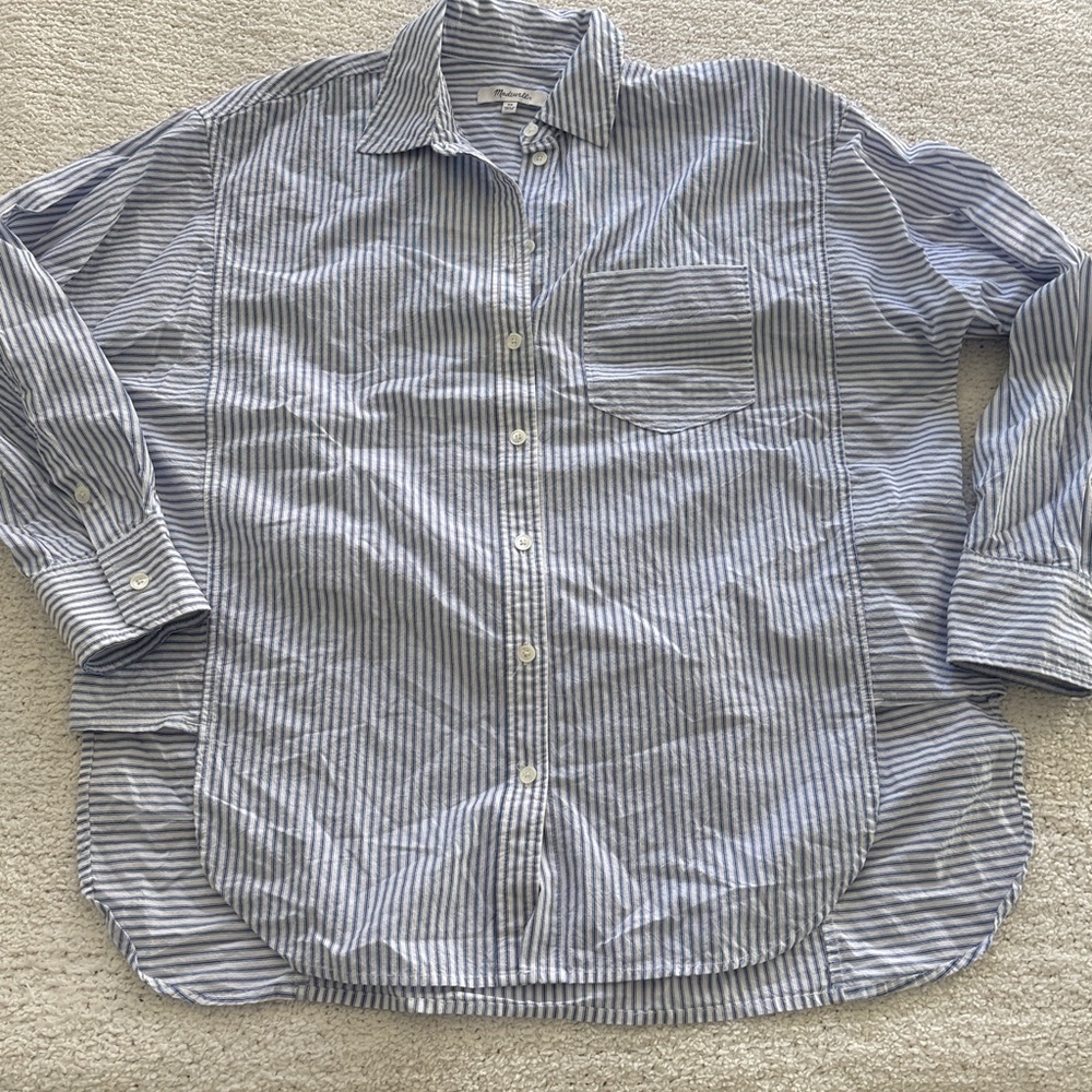 Madewell Light Blue Striped Button Down Shirt women's button-up XS Oversized - Picture 10 of 10